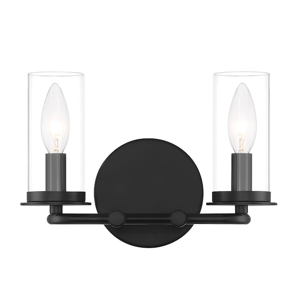 Designers Fountain Hudson 11in 2-Light Matte Black Coastal Indoor Vanity Light with Clear Glass Shades D268C-2B-MB - main